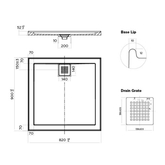 Oceano Stonelite Eco Shower Base Rear Outlet Chrome Waste - 820 x 900mm
